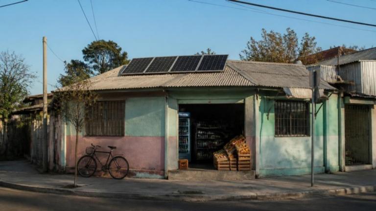 Local comercial en Santiago con paneles solares en el techo